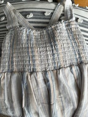 American Eagle Outfitters Striped Smocked Asymmetrical Dress in Blue and Cream